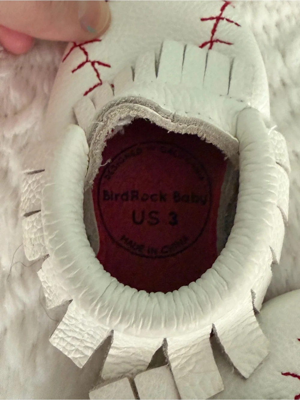 Home Run Baseball BirdRock Baby Leather Fringe Baby Moccasins Sz 3 Slip on cute